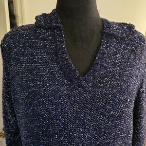 Soft Surroundings Navy Blue Sequins Embellished  Knit Hooded Sweater